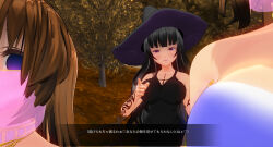3d black_hair breasts brown_hair custom_maid_3d_2 empty_eyes female_only femdom femsub happy_trance harem_outfit hat large_breasts purple_eyes sennoudaisuki tattoo text translated tribal_tattoo witch witch_hat