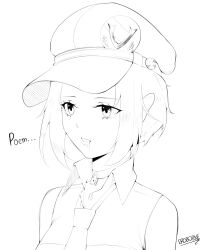  collar drool eroborne eyelashes female_only femsub greyscale hat marie_(persona_4) monochrome persona_(series) persona_4 shirt short_hair signature text tie white_background 