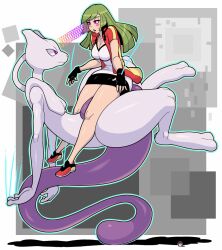  ace_trainer_(pokemon) androgynous blush breasts cleavage empty_eyes femsub green_hair human_puppet hypnofood large_breasts long_hair mewtwo nintendo non-human_feet pokemon pokemon_(creature) pokemon_omega_ruby_and_alpha_sapphire pokephilia psychic puppet 