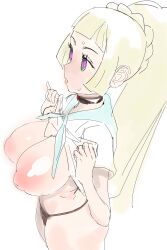  ass blonde_hair breasts choker expressionless femsub glowing_eyes green_eyes huge_ass idlecom inverted_nipples large_breasts lillie_(pokemon) long_hair nintendo nipples open_mouth panties pokemon pokemon_sun_and_moon ponytail shirt_lift tech_control thick_thighs thighs thong 