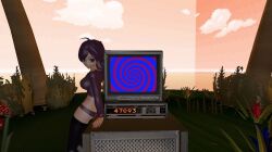 3d blue_eyes breasts female_only femdom gmod hypnotic_screen large_breasts looking_at_viewer original pov pov_sub purple_hair short_hair solo spiral zone-tan