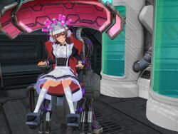  3d bow_tie brown_hair chair corruption custom_maid_3d_2 empty_eyes eye_roll female_only femsub headphones helmet inagemori maid open_mouth orange_eyes panties restrained shoes socks solo tech_control underwear wires 