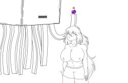 bottomless breasts empty_eyes female_only femsub ghast_(minecraft) greyscale large_breasts long_hair messifer minecraft monochrome nude topless