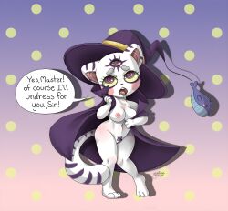  absurdres cat_girl drool english_text female_only femsub furry hat magic mortimer_todd multiple_eyes original pubic_hair purple_eyes solo third_eye undressing walpurrgis_the_sinner_(sinfulwalpurrgis) witch witch_hat 