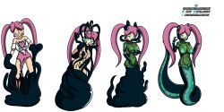  ball_gag body_control bondage bottomless breasts comic empty_eyes femsub gag gloves hypnotic_eyes idpet latex monster_girl naga_girl nude opera_gloves parasite pink_hair slime snake_girl tentacle_in_mouth tentacles topless transformation twintails 