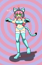 absurdres antenna boots cat_ears cat_girl erect_nipples fembot femsub happy_trance headphones hypnotic_accessory latex long_hair maeve_(purringpinkette) original robotization smile spiral_eyes supertechno324 symbol_in_eyes tech_control text thigh_boots western