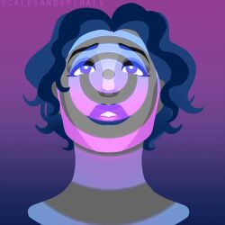  animated animated_gif blue_hair blue_lipstick expressionless female_only femsub gradient_background lipstick ring_eyes scalesandspirals short_hair solo spiral 