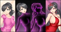 bimbofication breast_expansion breasts crown earrings femsub glowing grey_eyes hadant jewelry large_breasts long_hair magic original pink_eyes ponytail preview red_dress sequence surprised tagme