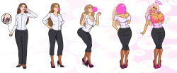  banedearg bimbofication blonde_hair breast_expansion breasts brown_hair bubble_gum femsub large_breasts office_lady 