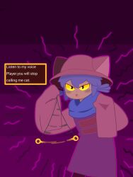 androgynous androgynous_dom blue_hair cat clothed dialogue english_text hat khamimo looking_at_viewer niko_(oneshot) oneshot pendulum pov pov_sub scarf tagme text traditional_hypnosis wholesome yellow_sclera