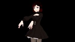 3d airmotor animated animated_gif awakening black_hair black_skirt blush boots cleavage_cutout clothed dress embarrassed empty_eyes expressionless femsub fractionation grey_eyes limp mmd multicolored_hair pantyhose red_hair rwby short_hair skirt standing summer_rose zombie_walk