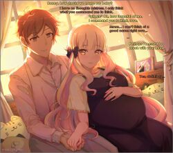  blonde_hair elf elf_ears empty_eyes femdom happy_trance hinzel_(manipper) humor husband_and_wife liy long_hair love malesub manip pregnant princess_connect! princess_connect!_re_dive sasaki_saren smile text wholesome 