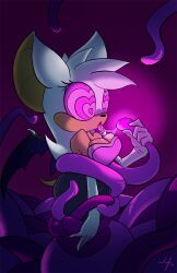 bat_girl bat_wings breasts cleavage clothed drool female_only femsub furry gloves heart_eyes hypnofur large_breasts latex open_mouth pink_eyes ring_eyes rouge_the_bat solo sonic_the_hedgehog_(series) symbol_in_eyes tentacles tight_clothing tongue white_hair wide_hips wings