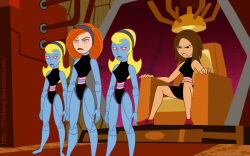 blonde_hair bonnie_rockwaller brown_hair disney female_only femdom femsub fitzoblong glowing glowing_eyes kim_possible kim_possible_(series) long_hair red_hair robot standing standing_at_attention the_bebes western