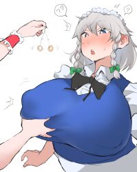  blue_eyes blush bow breast_grab femdom femsub flandre_scarlet groping huge_breasts maid maid_headdress pendulum ro5 sakuya_izayoi silver_hair touhou 