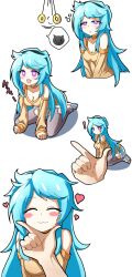  absurdres ava_(inflixion) blue_hair blush breasts cheeks coin dazed etlabsotwe expressionless female_only femsub heart heart_eyes long_hair open_mouth original pendulum pet_play purple_eyes shorts sitting sweater symbol_in_eyes thighhighs wholesome 