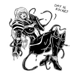  alien alternate_costume androgynous_dom black_lipstick black_sclera breasts corruption crossover dark_samus english_text femsub greyscale high_heels legs lipstick living_costume long_hair marvel_comics metroid_(series) nintendo nipples parasite ponytail possession pussy slime spacen&#039;cake spider-man_(series) symbiote tentacles text thighs venom_(marvel) weapon white_background 