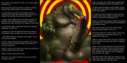 alligator_boy bottomless caption cum drool eggishere_(manipper) erection furry huge_balls huge_cock hypnotic_eyes looking_at_viewer male_only male_pov maledom malesub manip nude orgasm orgasm_command penis pov pov_sub spiral text topless yaoi