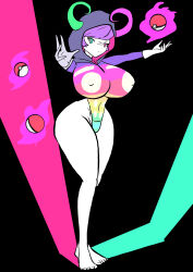 admin_courtney barefoot breasts feet female_only femsub green_eyes heterochromia hoodie horns huge_breasts leotard malamar_outfit midori64you907 multicolored_eyes nintendo pink_eyes pokeball pokemon pokemon_omega_ruby_and_alpha_sapphire psychic purple_hair short_hair swimsuit zombie_walk