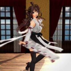  3d animated before_and_after bouncing_breasts brown_hair dancing happy_trance kantai_collection kongou_(kantai_collection) large_breasts pendulum smile spiral spiral_eyes tagme uyunsyu_(manipper) video 