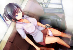 black_hair blue_eyes breasts crossed_eyes dazed empty_eyes expressionless female_only femsub hypnotic_screen large_breasts manip miniskirt short_hair sitting sketch skirt solo spiral tiechonortheal_(manipper) traditional