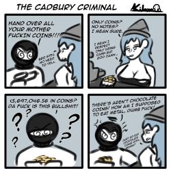  absurdres androgynous_sub blue_hair brain_dead_retail_(series) brain_drain comic dialogue humor kilroylucy18 nessi_(kilroylucy18) suit tagme text 
