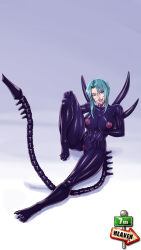 7th-heaven abs alien alien_(movie) barefoot blue_hair breasts corruption large_breasts muscle_girl natsuki_iwakura short_hair symbiote welcome_to_pia_carrot xenomorph