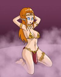  blue_eyes expressionless female_only femsub harem_outfit kneeling mythkaz nintendo princess princess_zelda tagme the_legend_of_zelda 