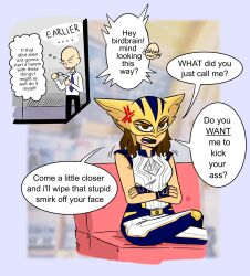 angry brown_eyes brown_hair dc_comics denial femsub hawkgirl helmet hypnotic_accessory imaginalchimp instant_loss lex_luthor sitting tech_control