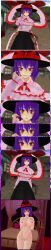 3d absurdres before_and_after bottomless breasts comic empty_eyes female_only femsub iku_nagae nipples nude purple_hair red_eyes scarf short_hair topless touhou uyunsyu_(manipper)