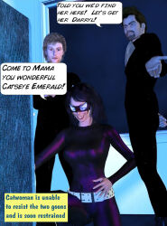 3d batman_(series) black_hair bodysuit captainzammo catwoman dc_comics dialogue evil_smile smile super_hero text western
