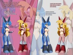  before_and_after blonde_hair blue_hair dez_the_salandit expressionless femdom femsub idpet nintendo original pokemon robotic_trance 