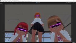  3d ahoge animated bow bow_tie brown_hair classroom female_only femsub glowing hand_on_hip happy_trance looking_at_viewer multiple_girls multiple_subs noichiki_129 open_mouth orange_hair panties pov pov_sub red_hair school_uniform shirt short_hair skirt skirt_lift smile stepped_on tech_control twintails underwear unity_(game_engine) video visor watermark 