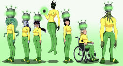 alien alien_girl ben_10 black_hair blonde_hair bodysuit celestialsapien_mother dlobo777 emily_(ben_10) expressionless female_only femsub floating glasses glowing_eyes green_eyes helmet hypnotic_accessory jennifer_nocturne jimmy_neutron_(series) myaxx nyancy_chan open_mouth purple_hair rook_shar standing_at_attention tech_control uniform wheelchair xylene yolkian