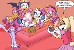 amy_rose antenna blaze_the_cat bonnet dialogue diaper english_text headphones hypnotized_assistant lanolin_the_sheep lev0na mommy_fetish remote_control resisting rouge_the_bat skirt socks sonic_the_hedgehog_(series) speech_bubble tail tech_control text vanilla_the_rabbit