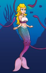 blonde_hair dazed expressionless femsub fish_girl glowing mermaid mythkaz nintendo princess_peach princess_peach_showtime simple_background super_mario_bros. tail tentacles underwater