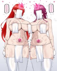  bangs blush choker clothed_exposure control_indicator crotch_tattoo face_mask female_only femsub gloves heart himeko_(honkai_star_rail) honkai_star_rail huge_breasts hypnotic_tattoo kafka_(honkai_star_rail) long_hair midriff multiple_girls navel orgasm panting purple_hair red_hair simple_background standing standing_at_attention sweat tattoo the_exaltists_(zenless_zone_zero) thighhighs tied_hair trand68629720 trembling veil white_background 