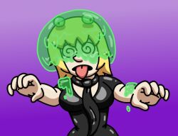 blonde_hair dress femsub gradient_background hypnovember latex monster original samantha_(supertechno324) short_hair simple_background slime spiral_eyes supertechno324 tie tongue_out zombie_walk