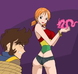  animated animated_gif black_hair breasts brown_eyes dead_source empty_eyes femsub glowing glowing_eyes happy_trance hypnotic_eyes jimryu kaa_eyes large_breasts nami_(one_piece) one_piece open_mouth orange_hair ponytail short_hair text 