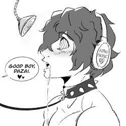  collar dialogue drool english_text headphones himbonosis leash male_only malesub nipples ring_eyes short_hair speech_bubble spiral tech_control text topless 
