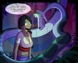  aged_up black_hair dark_skin disney earrings femsub happy_trance hypnotic_eyes jewelry kaa kaa_eyes large_breasts long_hair midriff navel navel_piercing orkart ponytail shanti snake the_jungle_book 