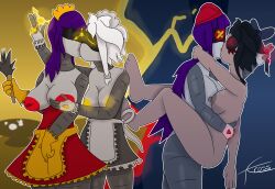  alternate_costume black_hair breasts cyn_(murder_drones) doll_(murder_drones) female_only groping inverted_nipples kissing maid maid_headdress murder_drones nipples nude purple_hair robot robot_girl symbol_in_eyes tcross white_hair 