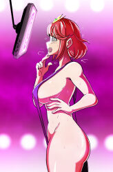  absurdres ass bangs bikini blush breasts female_only femsub happy_trance hypnotic_screen large_breasts majinsfw monitor navel nintendo open_mouth pyra_(xenoblade) red_hair short_hair sideboob signature simple_background sling_bikini smile solo spiral spiral_eyes spiralwash_eyes standing sweat tech_control xenoblade_chronicles xenoblade_chronicles_2 