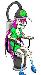 angry breasts chair female_only large_breasts long_hair mohawk original pink_hair ring_eyes safecoffee sitting solo tech_control