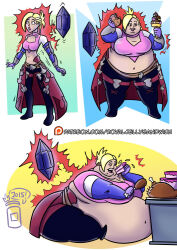 bbw before_and_after blonde_hair breasts comic corruption crystal fat female_only femsub final_fantasy final_fantasy_xiv happy_trance huge_breasts large_breasts minfilia open_mouth ponytail red_eyes royaljellysandwich ssbbw weight_gain