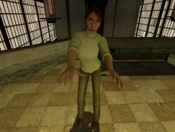 3d breasts female_only femsub gmod half-life_2 jeans judith_mossman large_breasts looking_at_viewer milf orange_hair shoes short_hair standing valve vg-mc white_eyes zombie_walk