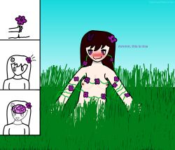  blush brain brain_injection breasts flower flower_in_hair happy_trance hypnotic_plant hypnovember localsystemlurker original outdoors plant purple_eyes simple_background vines 