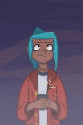  alex_(oxenfree) animated animated_gif before_and_after blue_hair empty_eyes female_only femsub glowing glowing_eyes necklace oxenfree ponytail possession red_eyes solo thesquishyarmadillo 