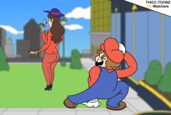 animated animated_gif ass before_and_after blue_eyes breasts brown_hair cappy earrings femsub hat high_heels hypnotic_accessory jewelry large_ass long_hair maledom mario nintendo open_mouth pauline possession shrunken_irises super_mario_bros. super_mario_odyssey thicc-toonz