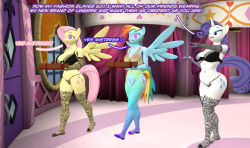3d absurdres barefoot bottomless breasts crystal erect_nipples eyeshadow female_only femdom femsub fluttershy furry happy_trance horns horse horse_girl hypnotic_accessory lace large_breasts lingerie long_hair multicolored_hair multiple_girls my_little_pony pink_hair rainbow_dash rarity spiral_eyes supercasket symbol_in_eyes text thighhighs thong underwear western wings